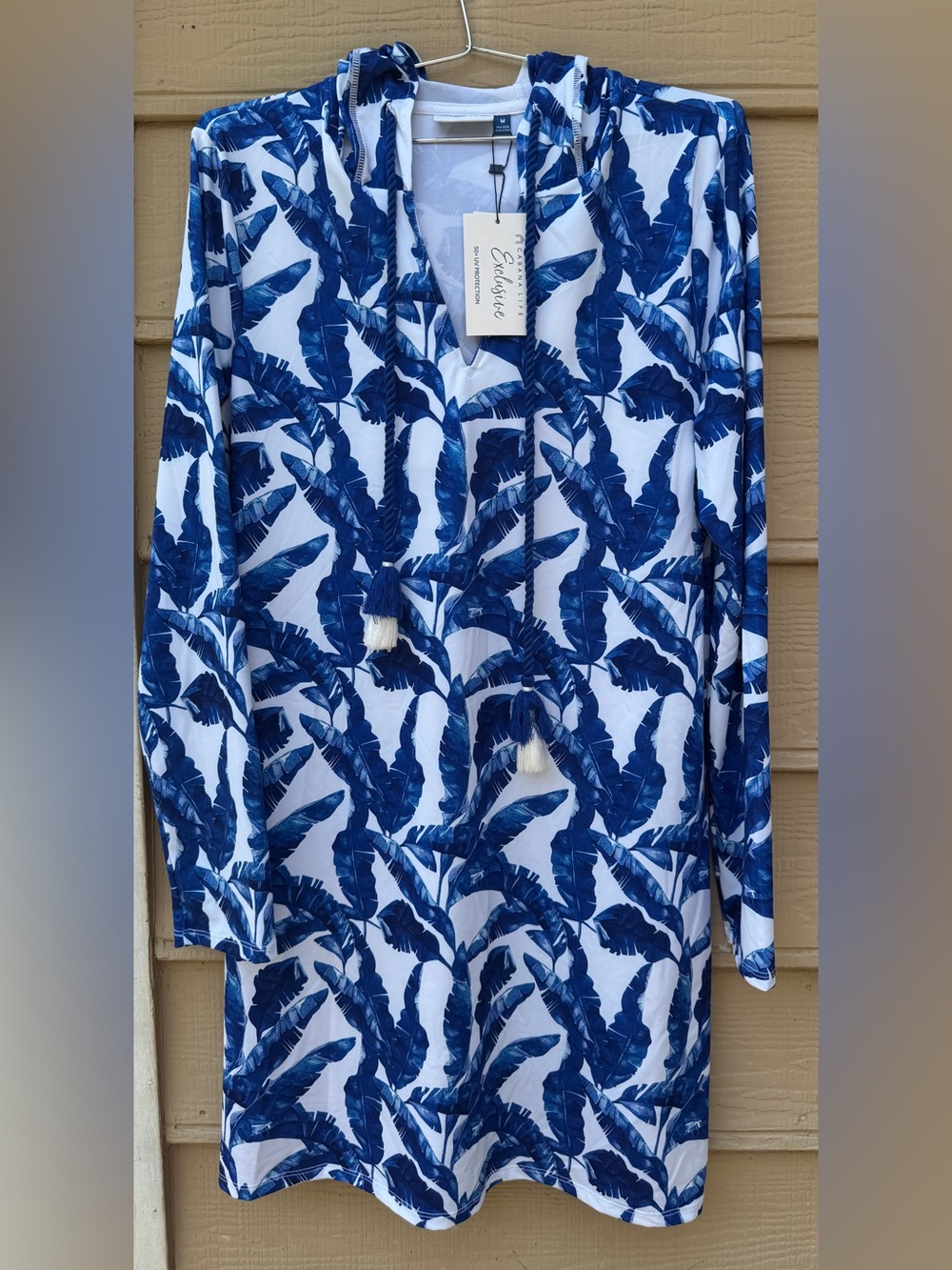 CABANA LIFE blue palm print HOODED BEACH COVERUP UPF 50+ PROTECTION